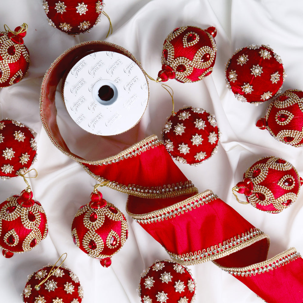 Red & Gold Opulence Ornament & Ribbon Bundle