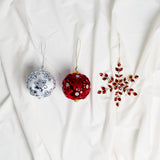 Red, White, & Silver Opulence Ornament, Ribbon, & Tree Skirt Bundle