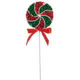 22" Red & Green Glitter Peppermint Swirl Stem