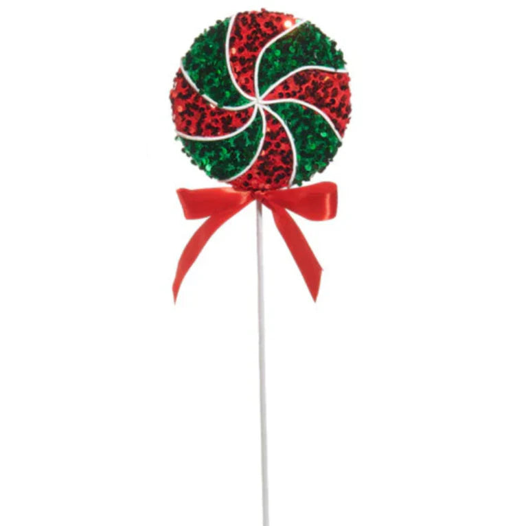 22" Red & Green Glitter Peppermint Swirl Stem
