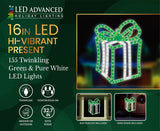 16" X 14" Green LED Present With Twinkle Effect