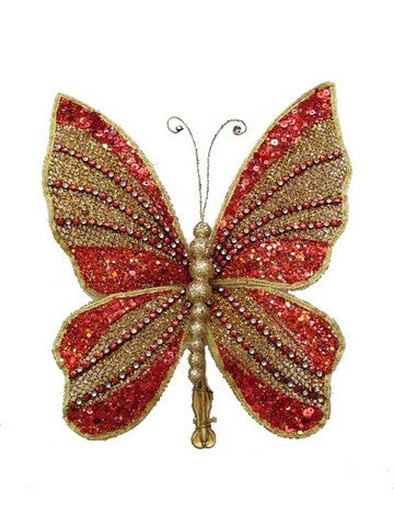 8" Red & Gold Glitter Butterfly Clip