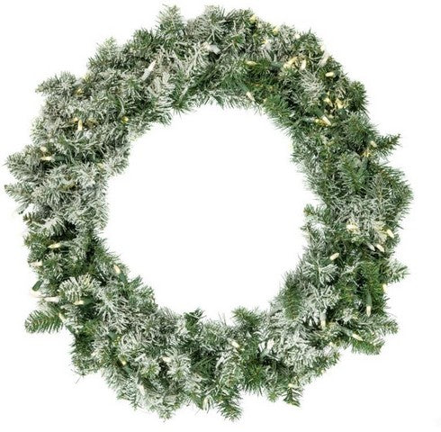 30" Flocked Wreath Prelit With 100 Led Clear Lights
