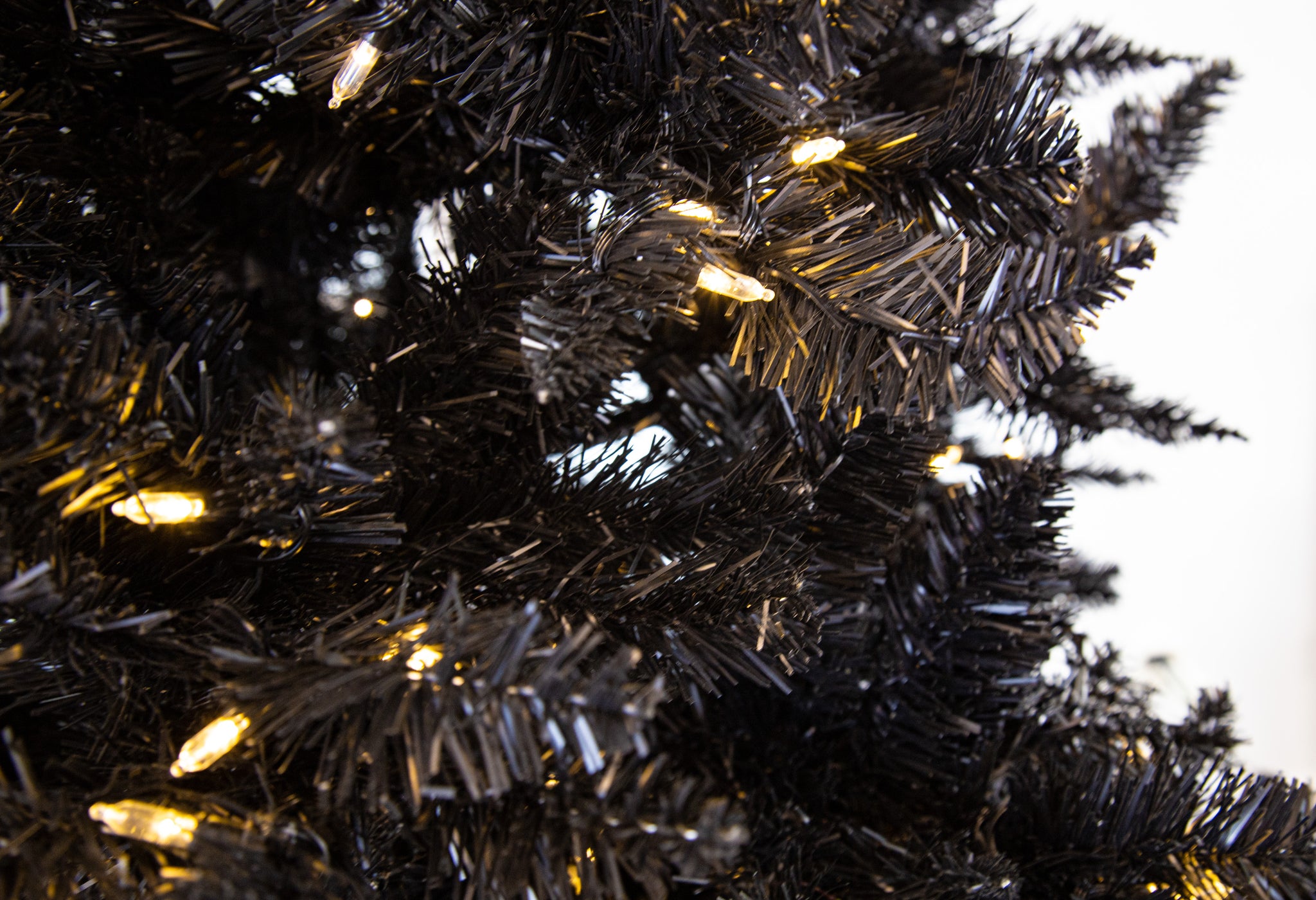 Black Tinsel Tree Pre-Lit Warm White LED Lights